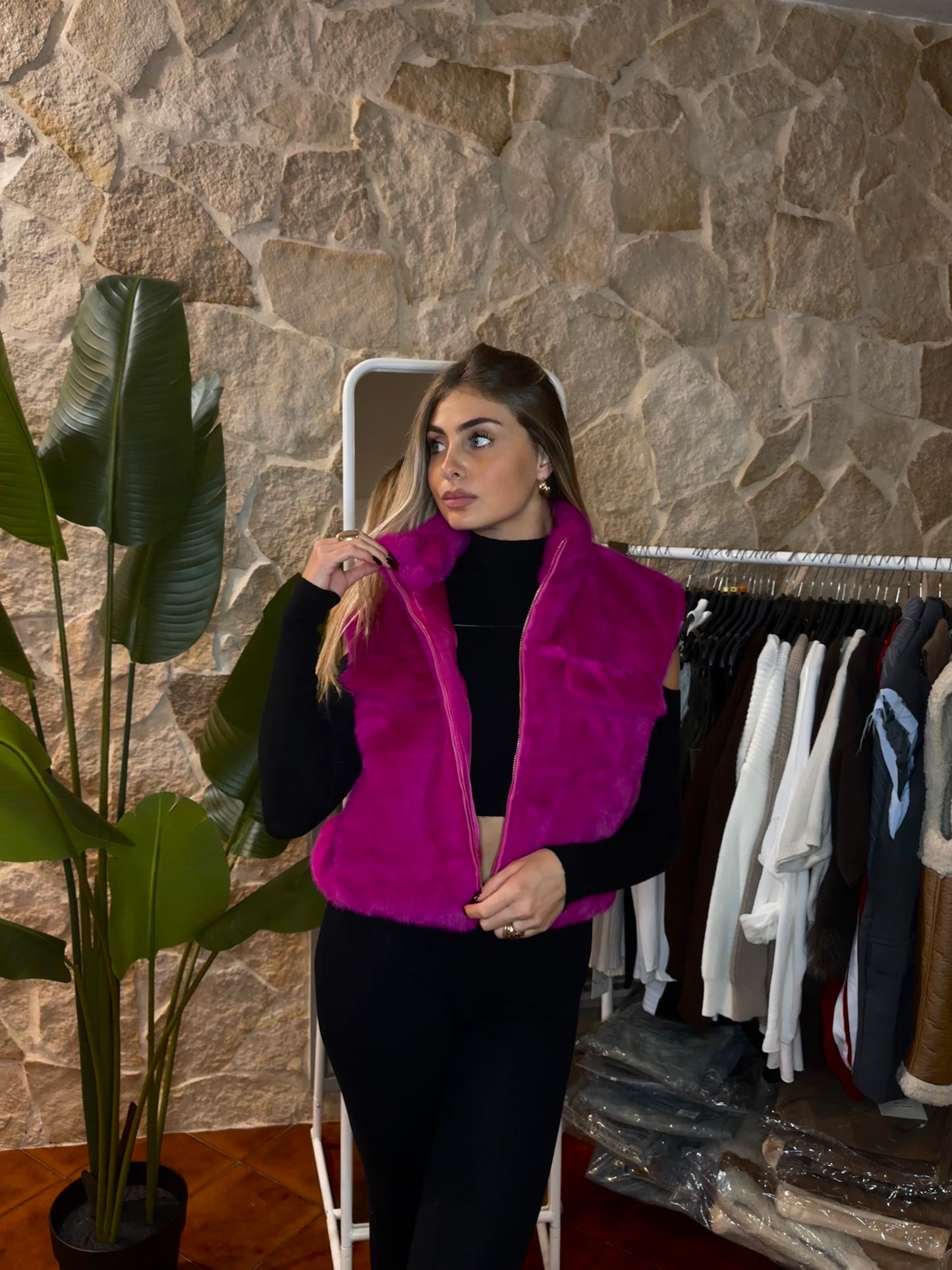 Gilet pelliccia Fucsia